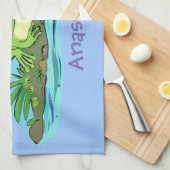 かわいいグリーン飢えたカエル漫画イラストレーション キッチンタオル (四つ折り)