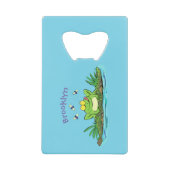 かわいいグリーン飢えたカエル漫画イラストレーション クレジットカード栓抜き (正面)