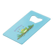 かわいいグリーン飢えたカエル漫画イラストレーション クレジットカード栓抜き (正面アングル)