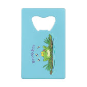 かわいいグリーン飢えたカエル漫画イラストレーション クレジットカード栓抜き (裏面)