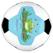 かわいいグリーン飢えたカエル漫画イラストレーション サッカーボール (回転)