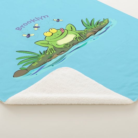 かわいいグリーン飢えたカエル漫画イラストレーション シェルパブランケット (3/4)