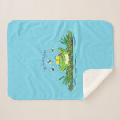 かわいいグリーン飢えたカエル漫画イラストレーション シェルパブランケット (正面(横))