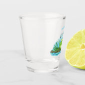 かわいいグリーン飢えたカエル漫画イラストレーション ショットグラス (左)