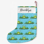 かわいいグリーン飢えたカエル漫画イラストレーション スモールクリスマスストッキング (裏面)