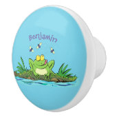 かわいいグリーン飢えたカエル漫画イラストレーション セラミックノブ (右)