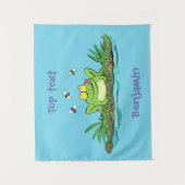 かわいいグリーン飢えたカエル漫画イラストレーション タペストリー (正面)