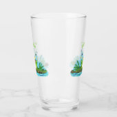 かわいいグリーン飢えたカエル漫画イラストレーション タンブラーグラス (左)