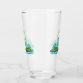 かわいいグリーン飢えたカエル漫画イラストレーション タンブラーグラス (右)