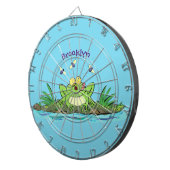 かわいいグリーン飢えたカエル漫画イラストレーション ダーツボード (正面右)