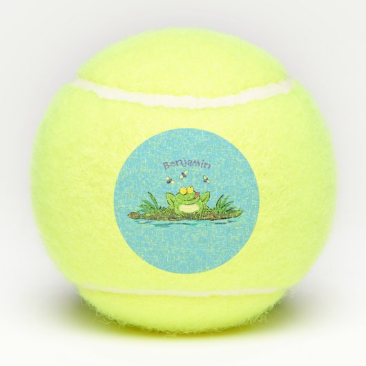 かわいいグリーン飢えたカエル漫画イラストレーション テニスボール (裏面)