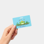 かわいいグリーン飢えたカエル漫画イラストレーション バッジ (手持ち)