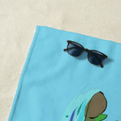 かわいいグリーン飢えたカエル漫画イラストレーション ビーチタオル (インサイチュ)