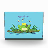 かわいいグリーン飢えたカエル漫画イラストレーション フォトブロック (正面)