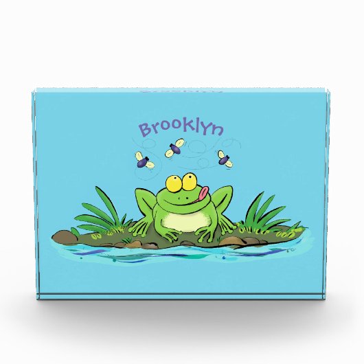 かわいいグリーン飢えたカエル漫画イラストレーション フォトブロック (正面)