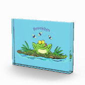 かわいいグリーン飢えたカエル漫画イラストレーション フォトブロック (右)