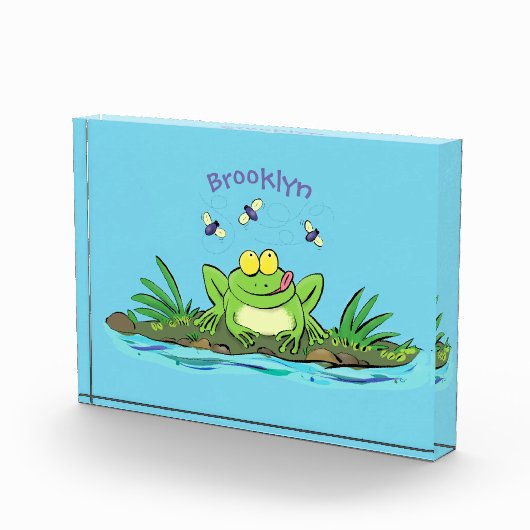 かわいいグリーン飢えたカエル漫画イラストレーション フォトブロック (右)