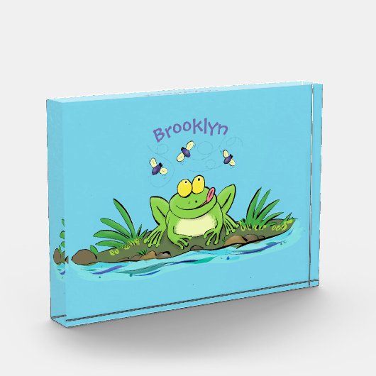 かわいいグリーン飢えたカエル漫画イラストレーション フォトブロック (左)