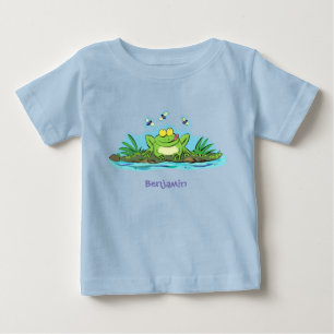 かわいいグリーン飢えたカエル漫画イラストレーション ベビーTシャツ