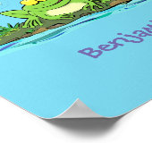 かわいいグリーン飢えたカエル漫画イラストレーション ポスター (角)