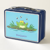 かわいいグリーン飢えたカエル漫画イラストレーション メタルランチボックス (裏面)
