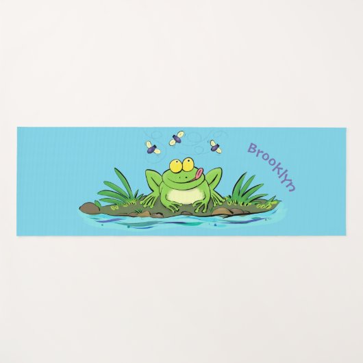 かわいいグリーン飢えたカエル漫画イラストレーション ヨガマット (正面(横))