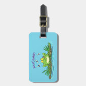 かわいいグリーン飢えたカエル漫画イラストレーション ラゲッジタグ (正面縦)