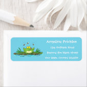 かわいいグリーン飢えたカエル漫画イラストレーション ラベル (インサイチュ)