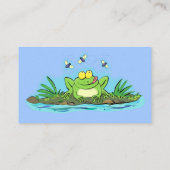 かわいいグリーン飢えたカエル漫画イラストレーション 名刺 (裏面)