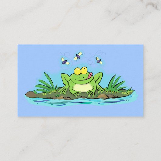かわいいグリーン飢えたカエル漫画イラストレーション 名刺 (裏面)