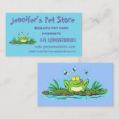 かわいいグリーン飢えたカエル漫画イラストレーション 名刺 (正面/裏面)