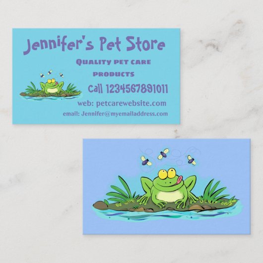 かわいいグリーン飢えたカエル漫画イラストレーション 名刺 (正面/裏面)