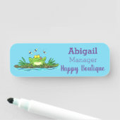 かわいいグリーン飢えたカエル漫画イラストレーション 名札 (インサイチュ)