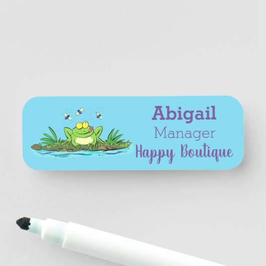 かわいいグリーン飢えたカエル漫画イラストレーション 名札 (インサイチュ)