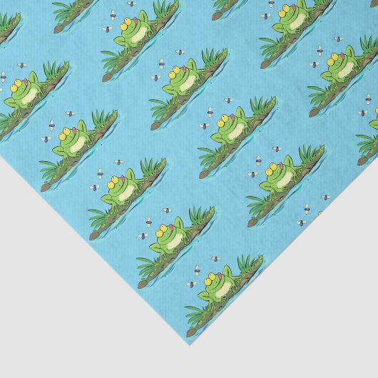 かわいいグリーン飢えたカエル漫画イラストレーション 薄葉紙 (詳細)