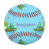 かわいいグリーン飢えたカエル漫画イラストレーション 野球ボール (正面)