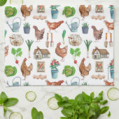 かわいいグリーン鶏農家市場の園芸鶏 キッチンタオル (折り畳み)