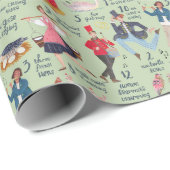 かわいいグリーン12日クリスマス伝統的クラシック ラッピングペーパー (ロールコーナー)