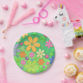 かわいいグリーン60s花紙プレート ペーパープレート (パーティー)