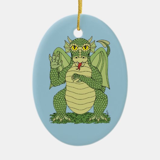 かわいいグリーン・ドラゴン セラミックオーナメント (正面)