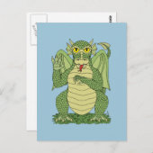 かわいいグリーン・ドラゴン ポストカード (正面/裏面)