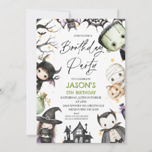 かわいいグリーン ハロウィン 男の子 ブースデーパーティー 誕生日 招待状