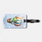 かわいいグリーンdinoが熱気球で飛行 ラゲッジタグ (裏面横)