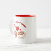 かわいいグルメカップルのコーヒーとドーナツのマグカップ ツートーンマグカップ (正面左)