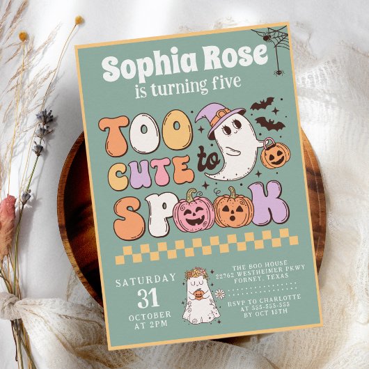 かわいいグルービー幽霊70sレトロハロウィーン誕生日 招待状