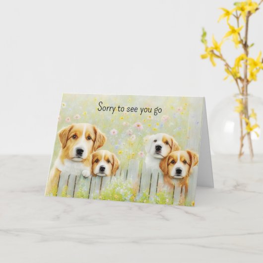 かわいいグループ犬たち退職後の新しい名刺 カード (黄色い花)