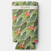 かわいいグルーヴィヒッパイレッドグリーンデイジーフローラルパターン スリム缶クーラー (正面)