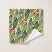 かわいいグルーヴィヒッパイレッドグリーンデイジーフローラルパターン バスタオルセット (ウォッシュタオル)