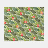 かわいいグルーヴィヒッパイレッドグリーンデイジーフローラルパターン フリースブランケット (正面(横))