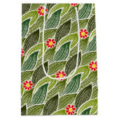 かわいいグルーヴィヒッパイレッドグリーンデイジーフローラルパターン ミディアムペーパーバッグ (裏面)